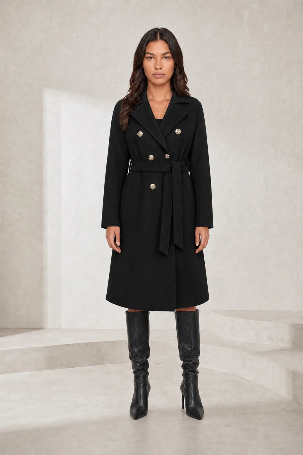 Manteau mi-long ceinturé col tailleur | Lounelle Paris