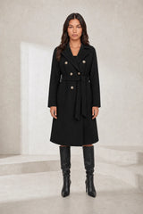 Manteau mi-long ceinturé col tailleur