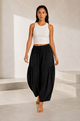 Pantalon large taille haute plissé