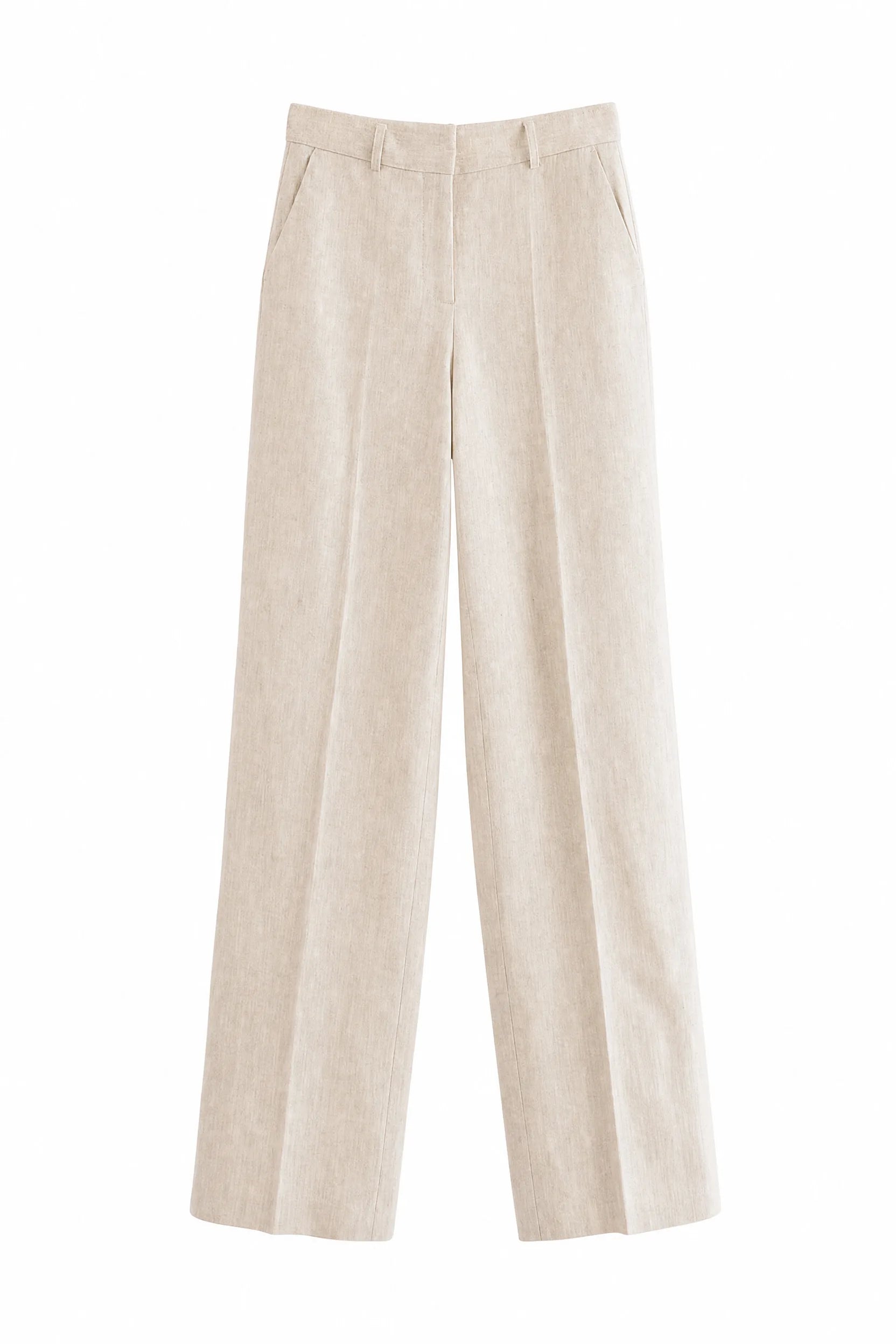 Pantalon beige coupe droite plissé | Lounelle Paris