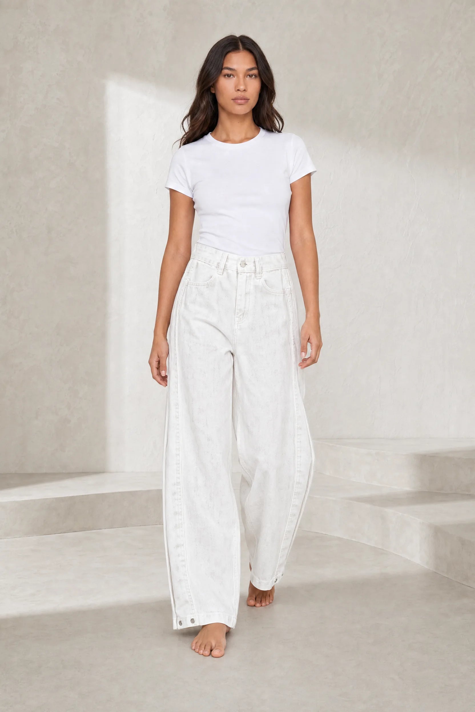 Pantalon blanc ample effet délavé | Lounelle Paris