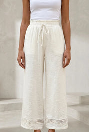 Pantalon blanc taille haute dentelle | Lounelle Paris
