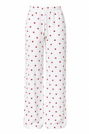 Pantalon blanc taille haute imprimé cœurs | Lounelle Paris