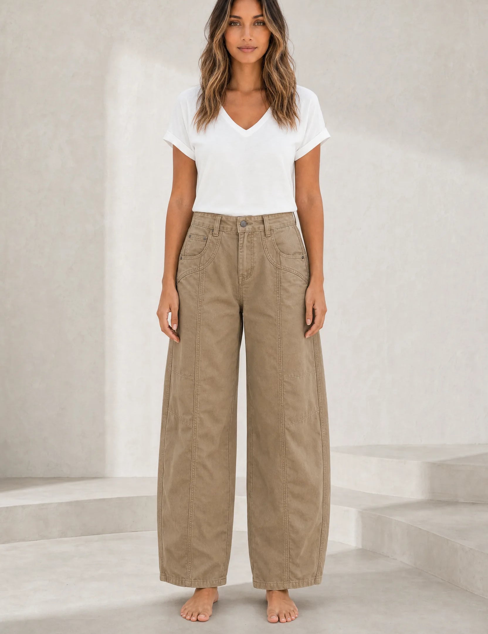 Pantalon cargo ample taille mi-haute | Lounelle Paris