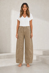 Pantalon cargo ample taille mi-haute