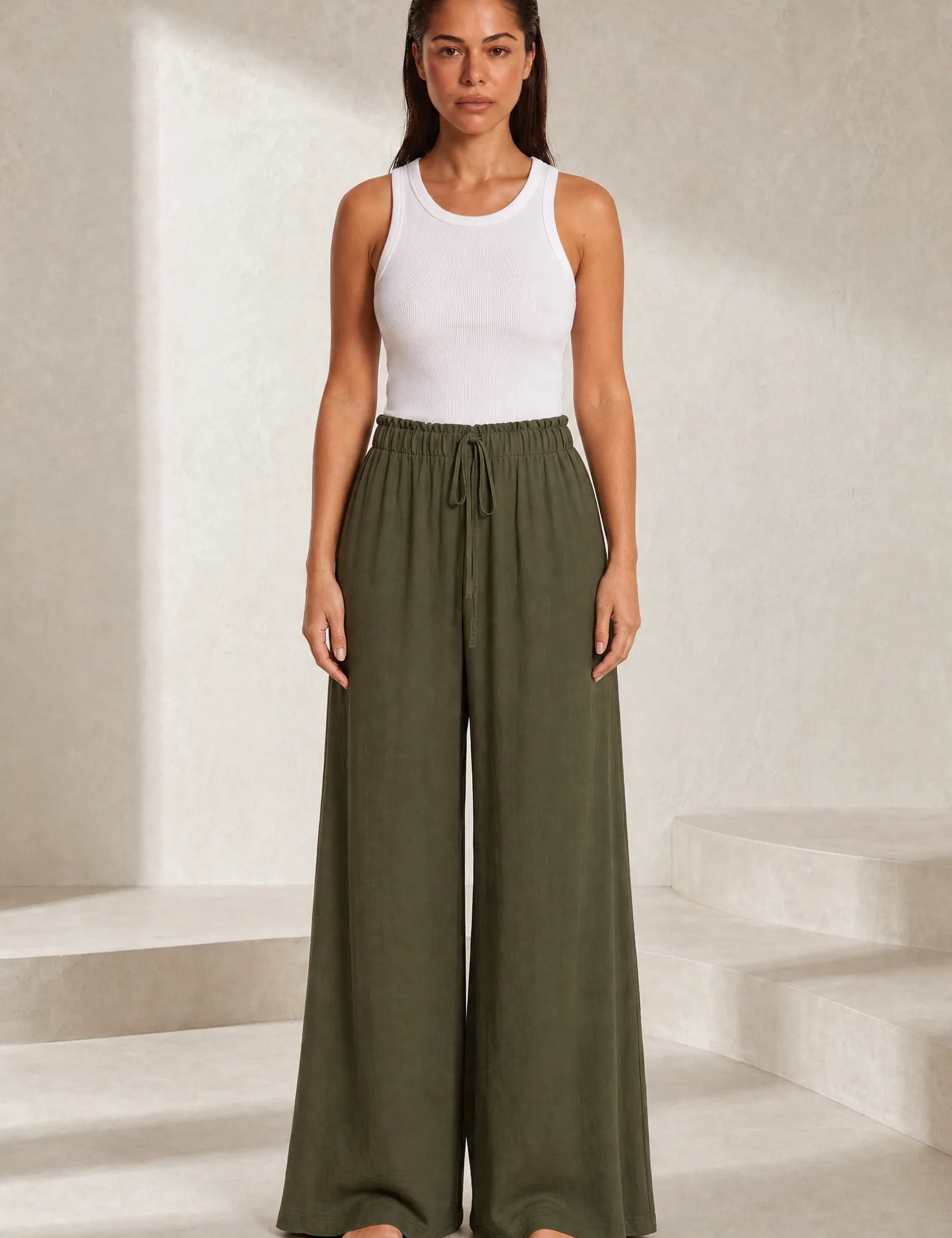 Pantalon fluide large taille cordon | Lounelle Paris