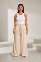 Pantalon fluide large taille cordon
