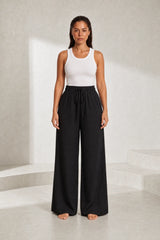 Pantalon fluide large taille cordon