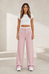 Pantalon large rayé taille haute