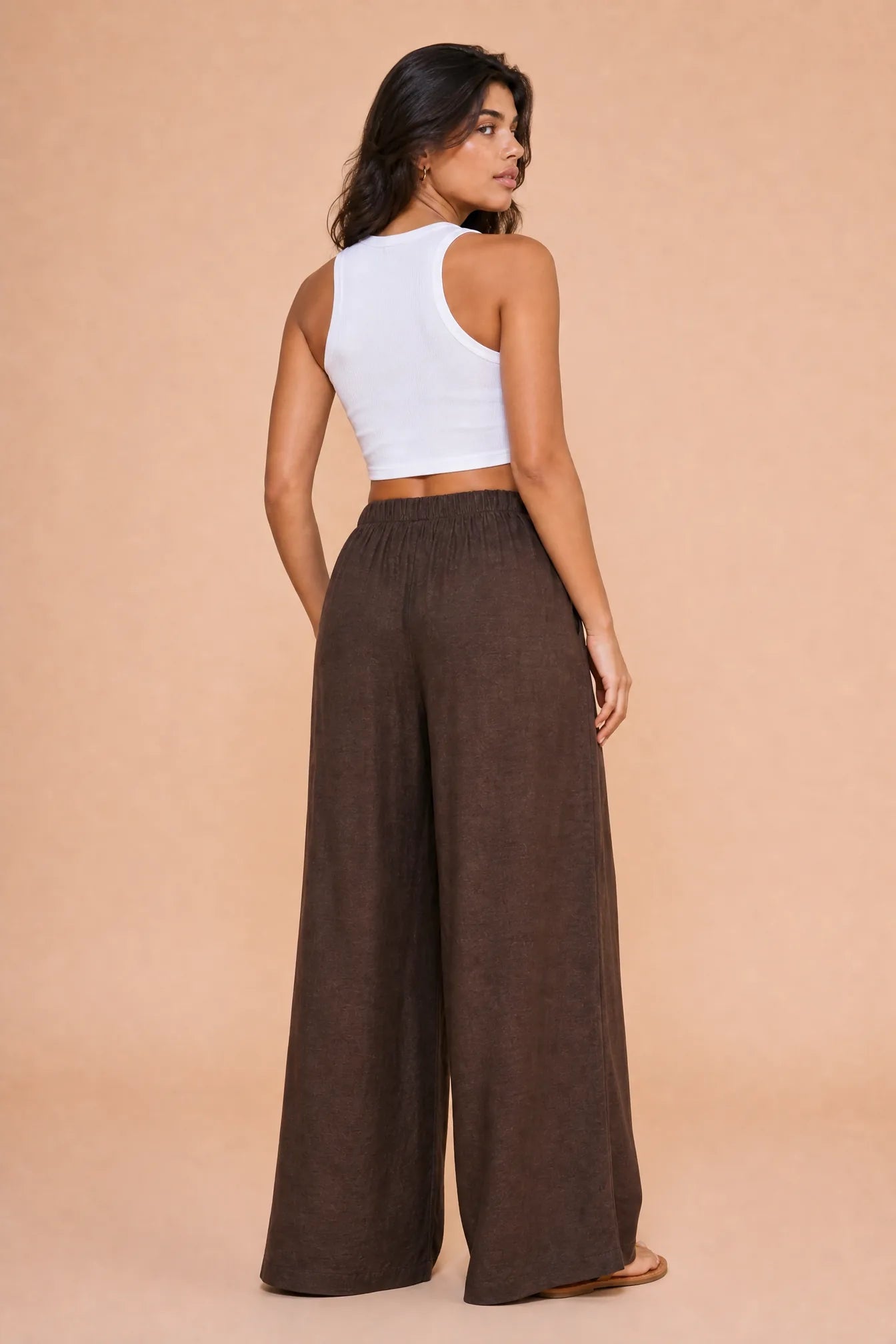 Pantalon marron large taille haute | Vue de dos | Lounelle Paris