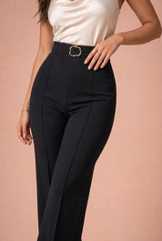 Pantalon noir taille haute évasé | Vue rapprochée | Lounelle Paris