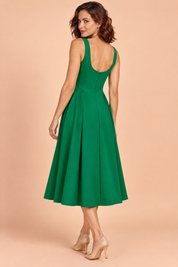 Robe verte à encolure bateau et coupe trapèze | Vue de dos | Lounelle Paris