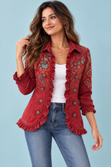 Casaco justo com padrão leopardo vermelho