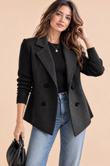Blazer preto de trespasse com lapelas
