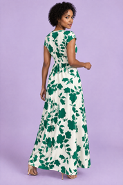 Robe longue verte à fleurs et taille smockée | Vue de dos | Lounelle Paris