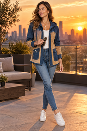 Veste à capuche bleue à empiècements | Deuxième photo lifestyle | Lounelle Paris