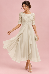 Vestido de chiffon com corpete bordado Marfim