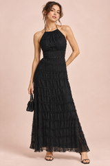 Vestido comprido plissado preto