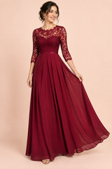 Vestido comprido bordeaux com painel de renda