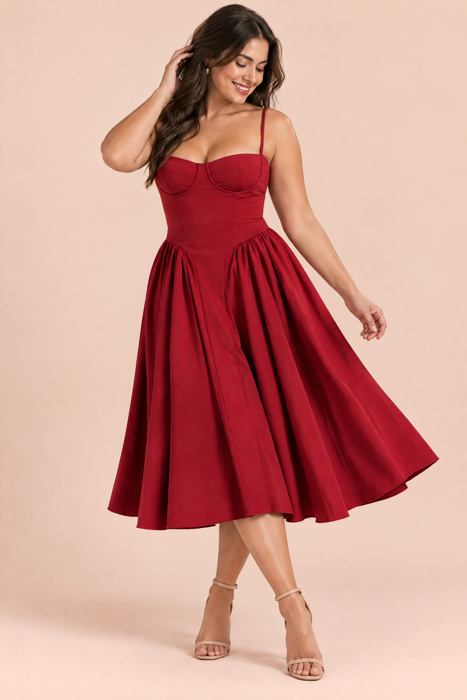 Robe bustier midi rouge | Porté sur une autre silhouette | Lounelle Paris