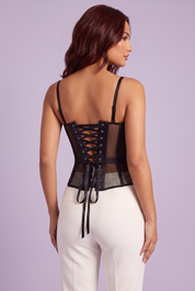 Top bustier noir à empiècements transparents | Vue de dos | Lounelle Paris