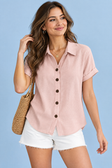 Camisa rosa de manga curta com gola