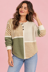 Top Verde Azeitona Estampado em Malha Waffle