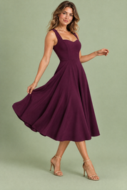Robe midi violette à décolleté cœur | Vue en mouvement | Lounelle Paris