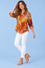 Chemise orange à imprimé floral | Vue de dos | Lounelle Paris
