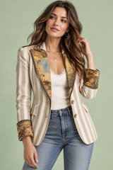Blazer ajustado às riscas branco-sujo