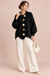Cardigan de malha oversized com gola em preto