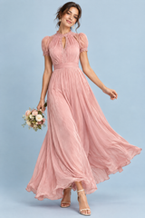 Vestido maxi plissado rosa