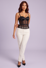 Top Espartilho Preto com Painéis Transparentes