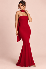 Robe longue rouge bustier bandeau à coupe sirène | Vue de face | Lounelle Paris
