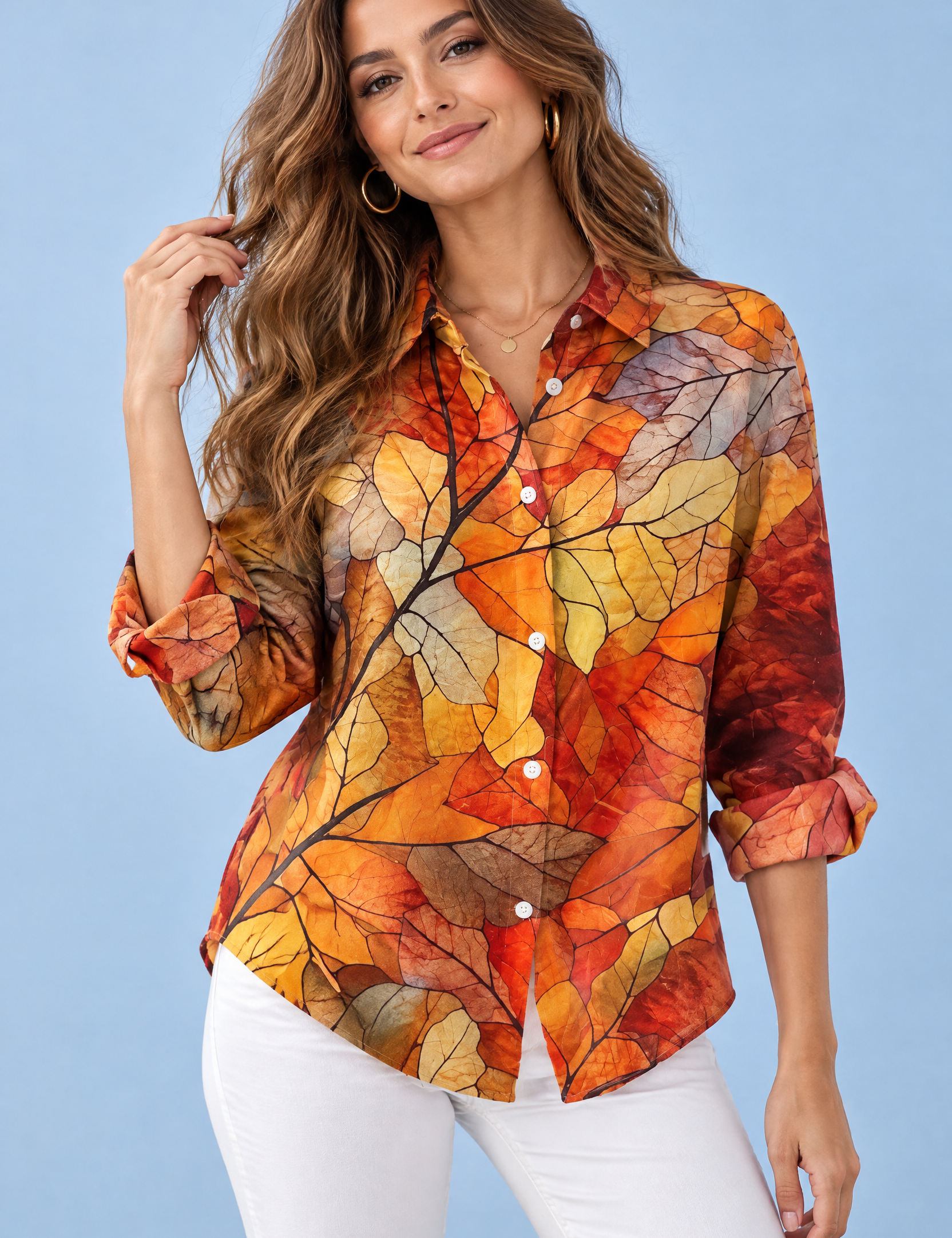 Chemise orange à imprimé floral | Vue de face | Lounelle Paris
