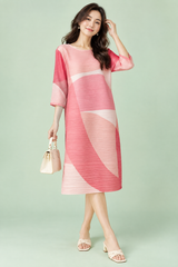 Vestido midi cor-de-rosa plissado de linha A