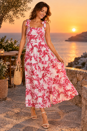 Robe longue rose à volants | Deuxième photo lifestyle | Lounelle Paris