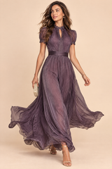 Vestido maxi plissado malva