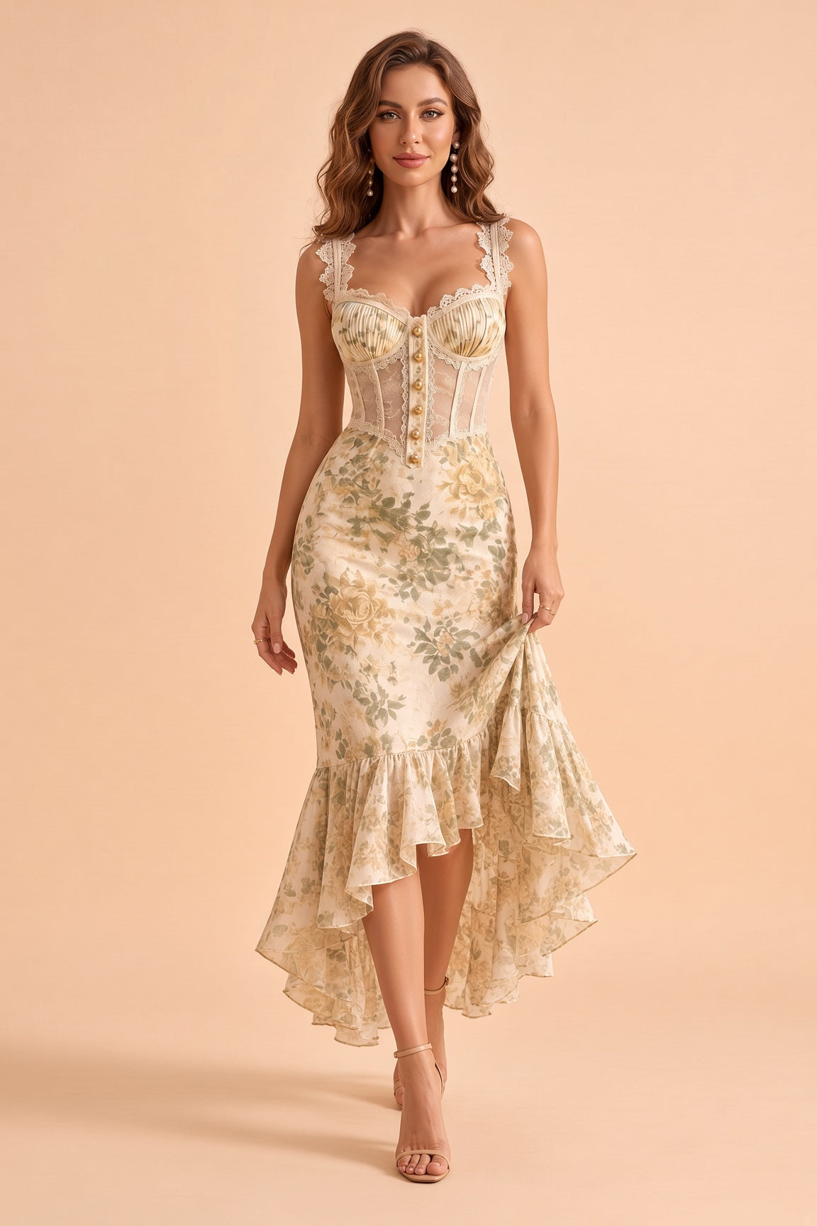 Robe corset blanche à fleurs | Vue en mouvement | Lounelle Paris