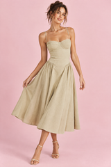 Vestido midi bege com corpete