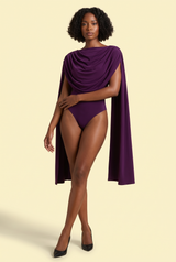 Body justo roxo com decote drapeado e franzido