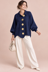 Cardigan de malha oversized com gola em azul-marinho