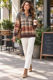 Gilet marron à carreaux avec col | Photo lifestyle | Lounelle Paris