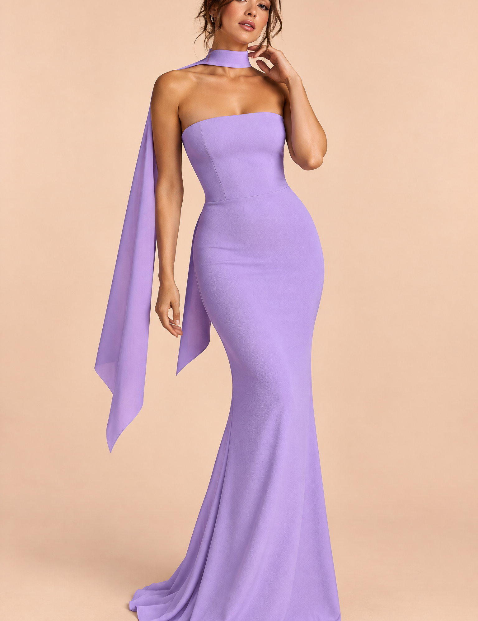 Robe longue violette bustier bandeau à coupe sirène | Vue de face | Lounelle Paris