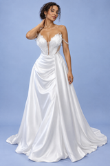 Vestido Comprido Drapeado sem Alças Branco