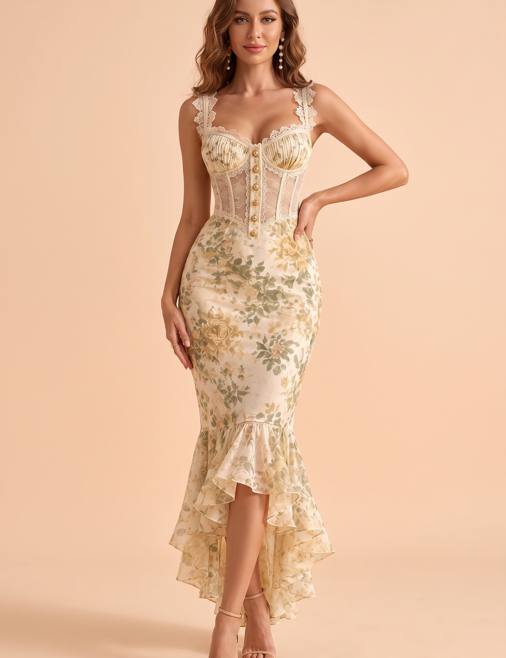 Robe corset blanche à fleurs | Vue de face | Lounelle Paris