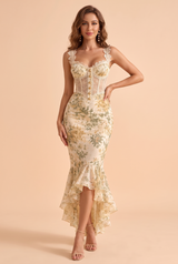 Vestido Floral Branco com Corpete