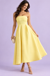 Robe midi patineuse bustier jaune | Vue de face | Lounelle Paris