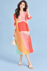 Vestido midi amarelo plissado de linha A