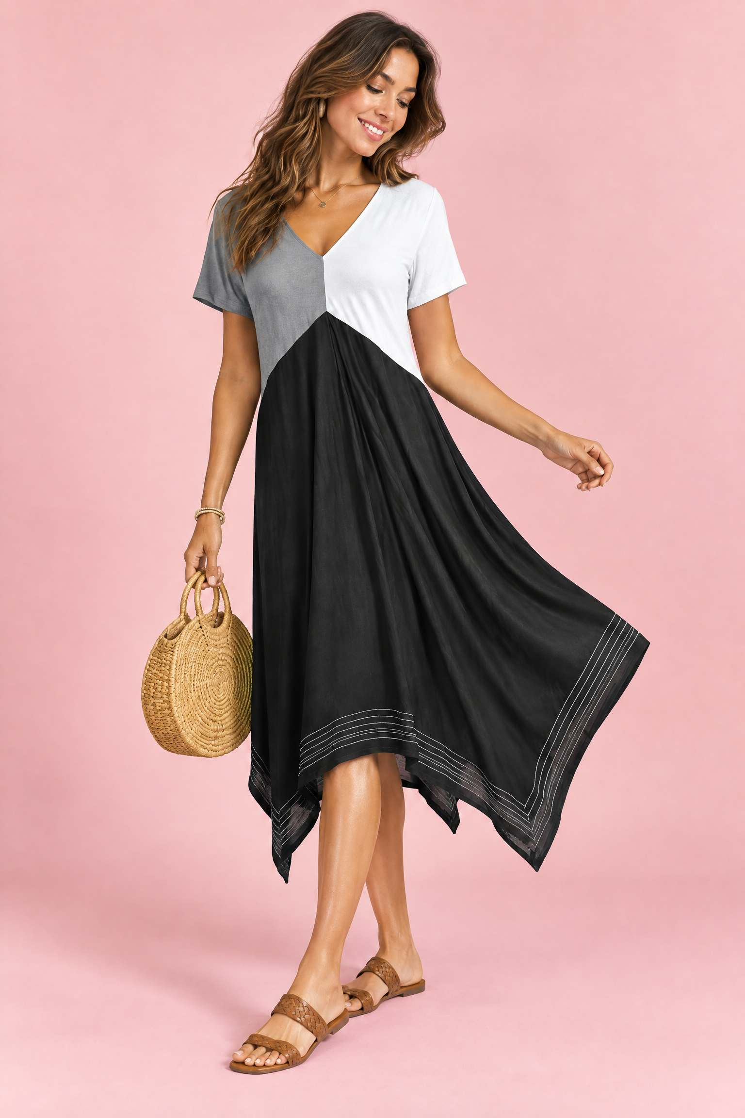 Robe midi noire asymétrique à col V | Vue de dos | Lounelle Paris